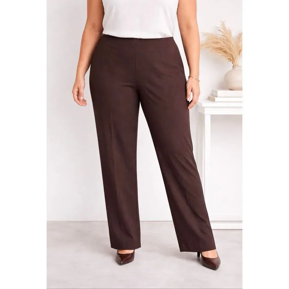 Doncaster Collection $290 Flat Front Dress Pants Brown High Rise size 18 NWT